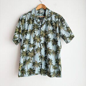 Aloha Republic Palm Tree print Button Down Cotton Short Sleeve Shirt L